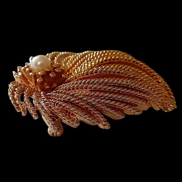 Vintage Waterfall Brooch Pin Spill Fireworks Cordelia Ropes Flower Gold Tone MCM - Picture 5 of 13